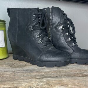 Sorel Black Wedge Ankle Boots